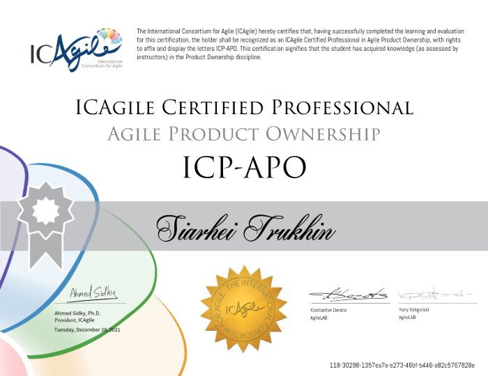 ICAgile Certified Professional — Agile Product Ownership certificate