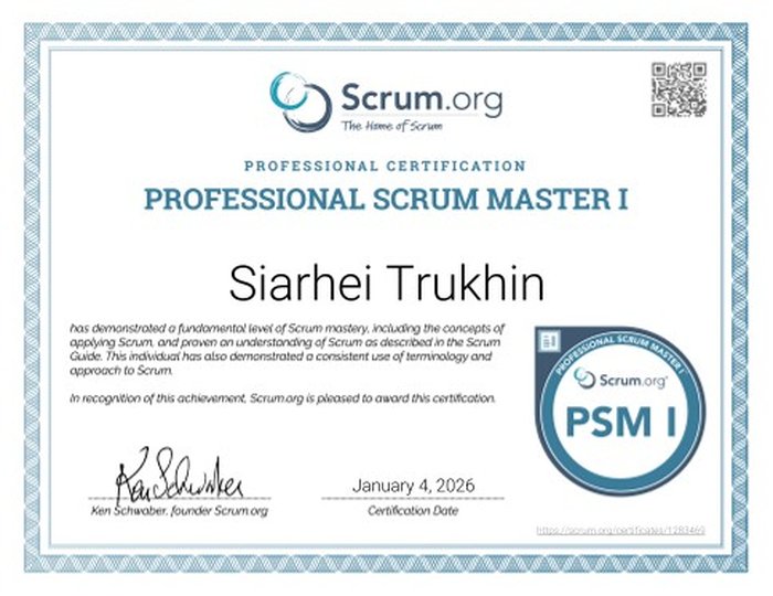 Professional Scrum Master I certificate
